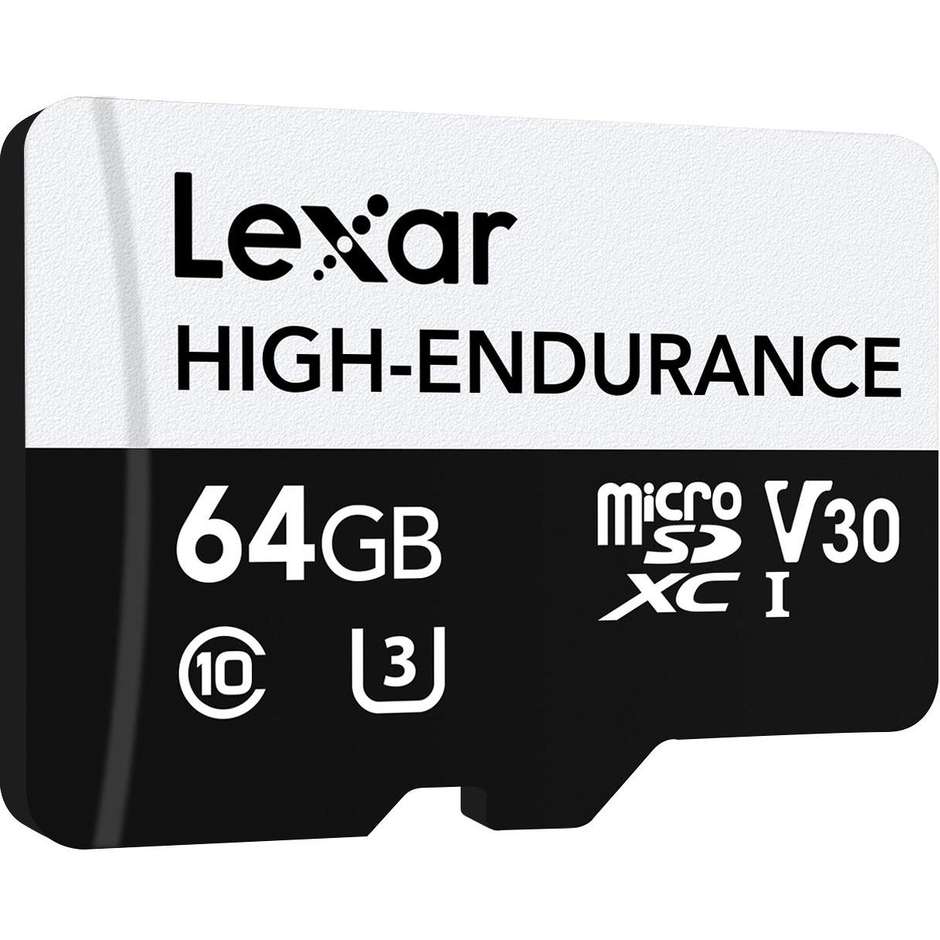 Lexar High-Endurance MicroSDXC 64 GB UHS-I U3 V30 per Dash Cam e Videosorveglianza 24/7