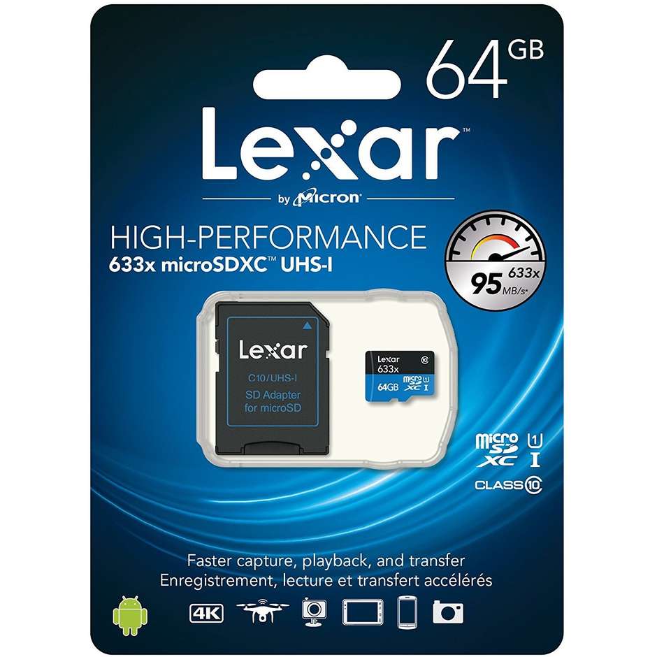 Lexar High-Perfomance 633x Memory SDXC Card  64 Gb Classe 10 + adattatore