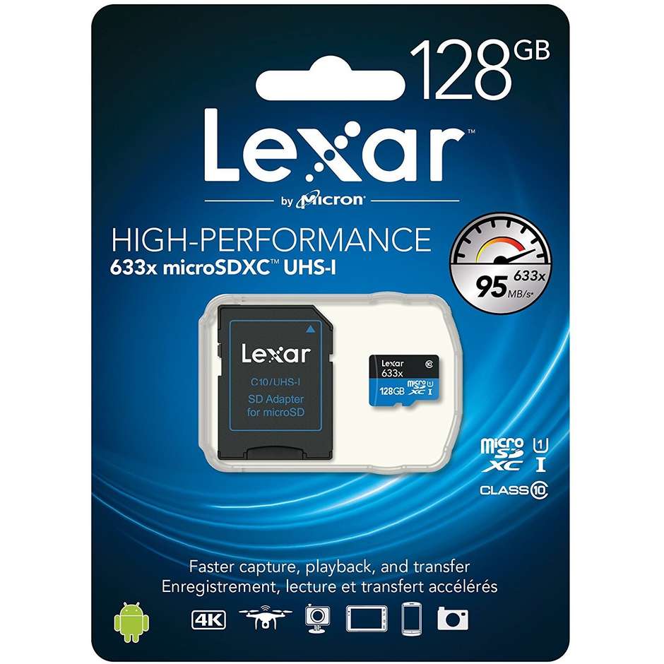 Lexar High-Performance Memory SDXC Card 128 Gb Classe 10 + adattatore
