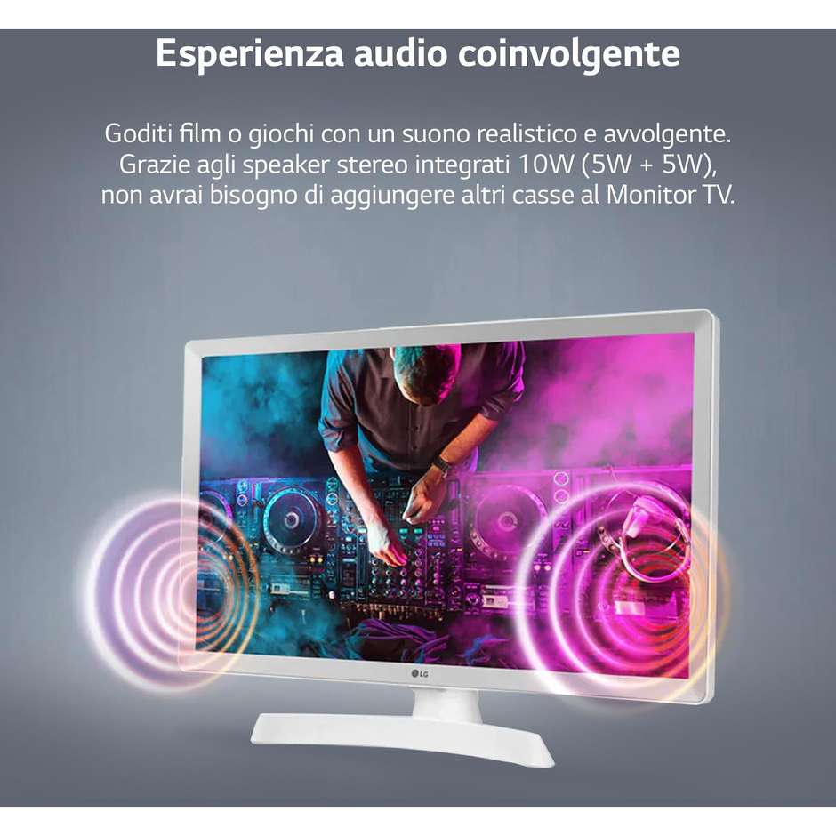 LG 24TQ510S-W Monitor TV 24" HD Ready LED webOS Wi-Fi DVB-T2 Bianco