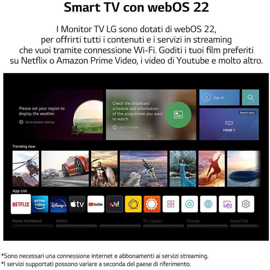 Lg 24TQ510S-W Tv LED 24" Hd-ready Smart tv wifi Classe E Colore Bianco