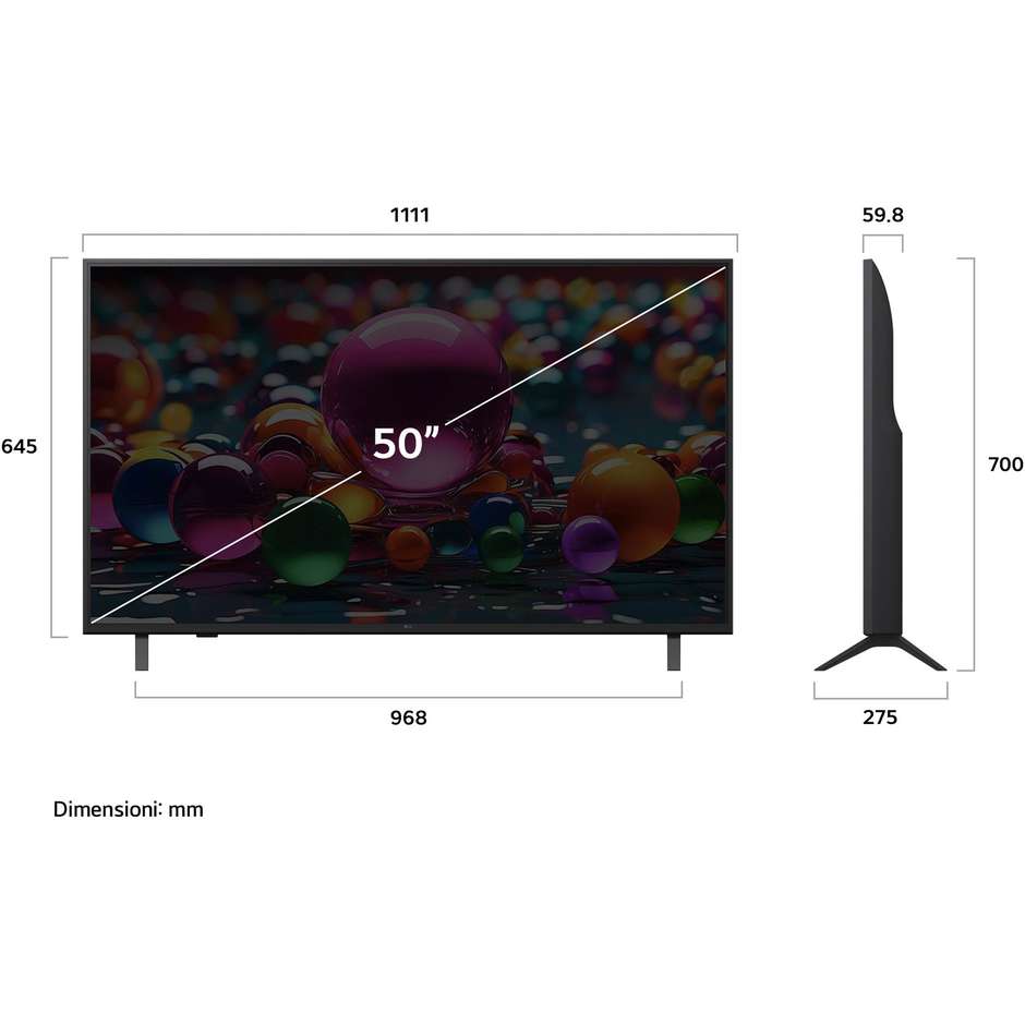 Lg 50UA75006LA.API Smart TV LED 50" 4K Ultra HD Wi-Fi DVB-T2 Classe F Nero