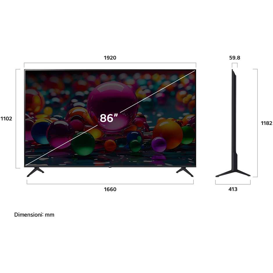 LG 86UA75006LA TV LED 86'' 4K Ultra HD Smart TV Wi-Fi Classe F Colore Nero