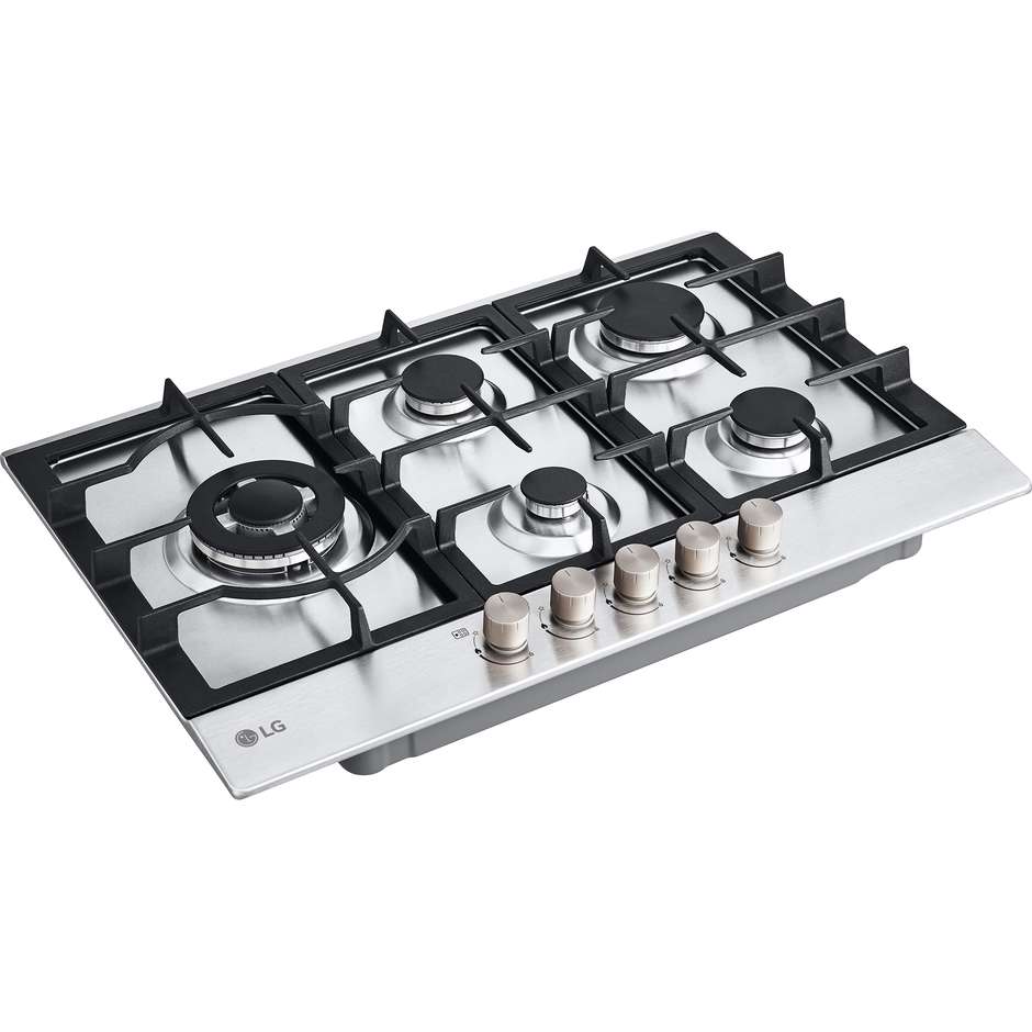 LG CBGZ3016S piano a gas 75 cm, 5 fuochi, tripla corona e griglie ghisa