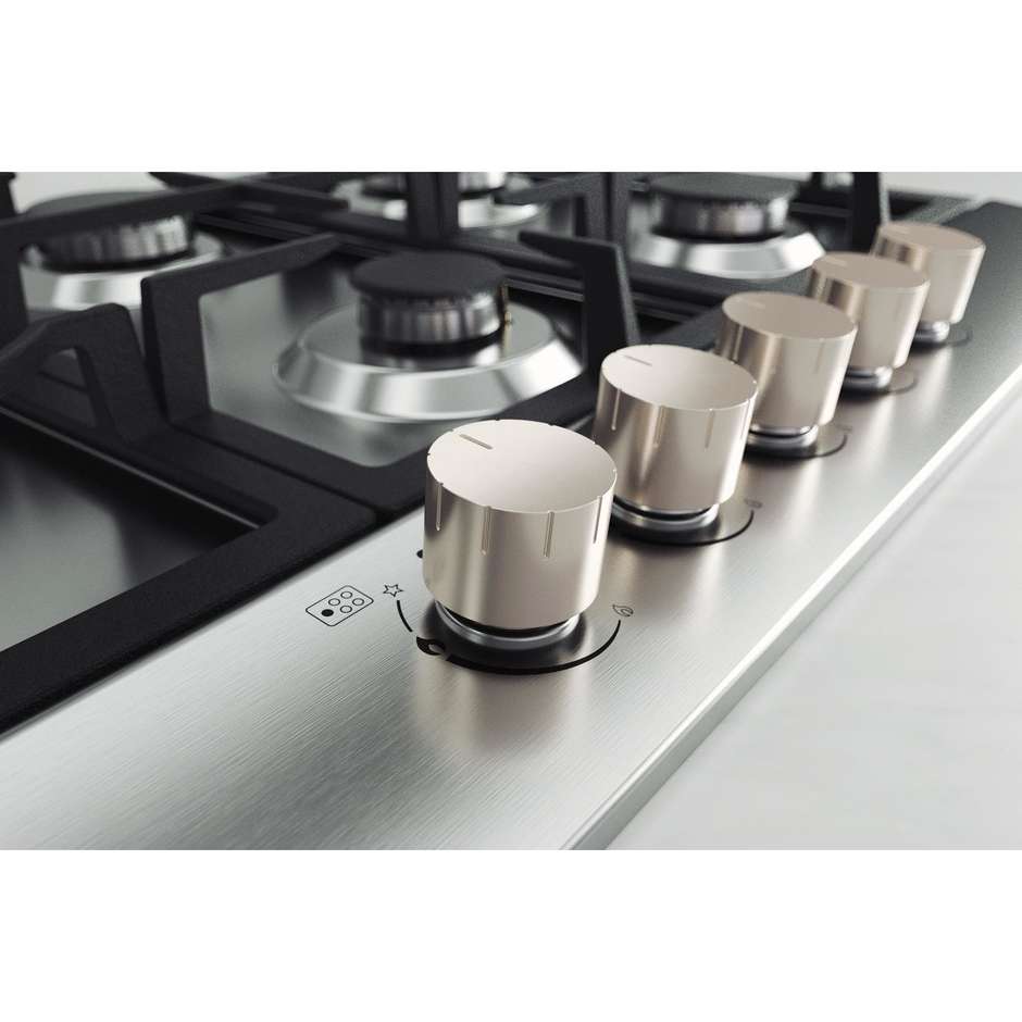 LG CBGZ3016S Piano Cottura a Gas 75 cm 5 Fuochi con Bruciatore Dual Wok Inox Griglie Ghisa Lavabili