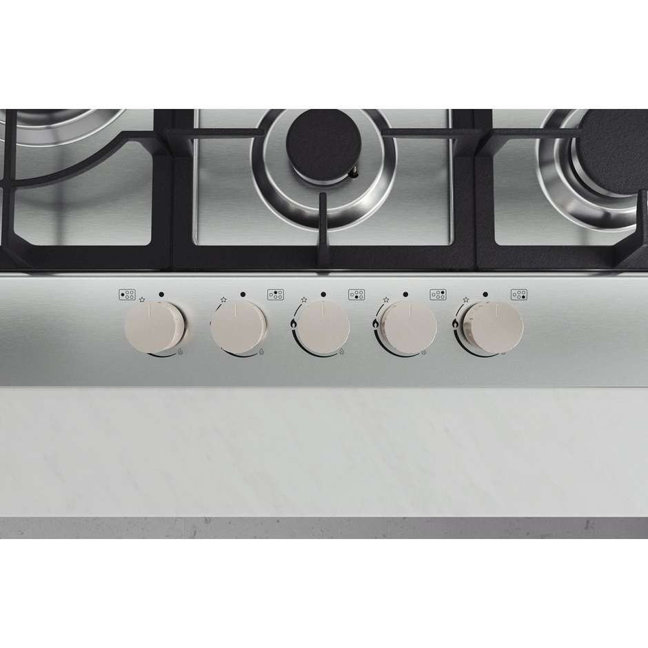 LG CBGZ3016S Piano Cottura a Gas 75 cm 5 Fuochi con Bruciatore Dual Wok Inox Griglie Ghisa Lavabili