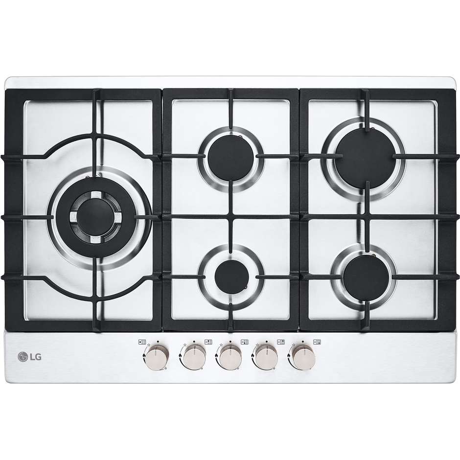 LG CBGZ3016S Piano Cottura a Gas 75 cm 5 Fuochi Griglie in Ghisa Acciaio Inox