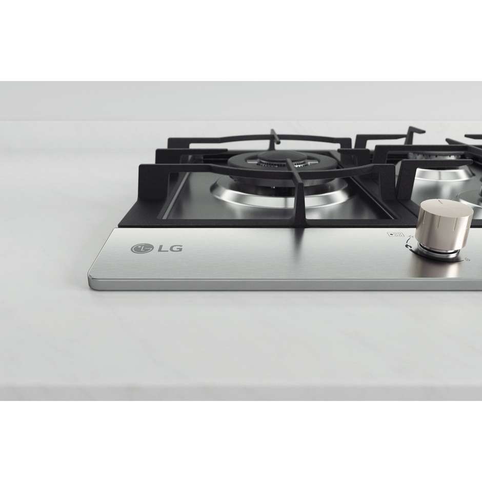 LG CBGZ3016S Piano Cottura a Gas 75 cm 5 Fuochi Griglie in Ghisa Acciaio Inox
