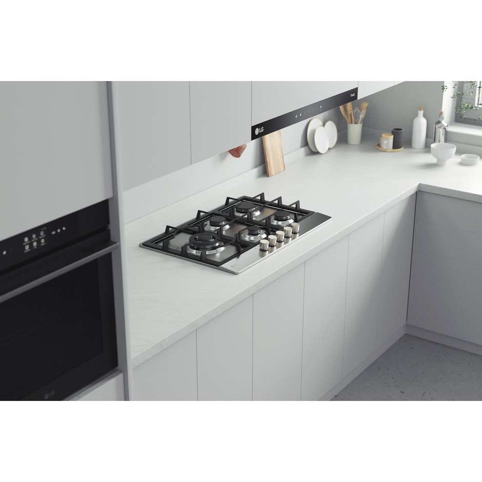 LG CBGZ3016S Piano Cottura a Gas 75 cm 5 Fuochi Griglie in Ghisa Acciaio Inox