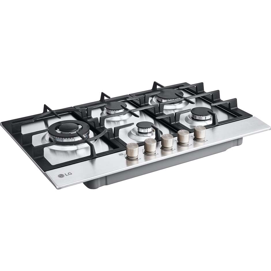 LG CBGZ3016S Piano Cottura a Gas 75 cm 5 Fuochi Griglie in Ghisa Acciaio Inox