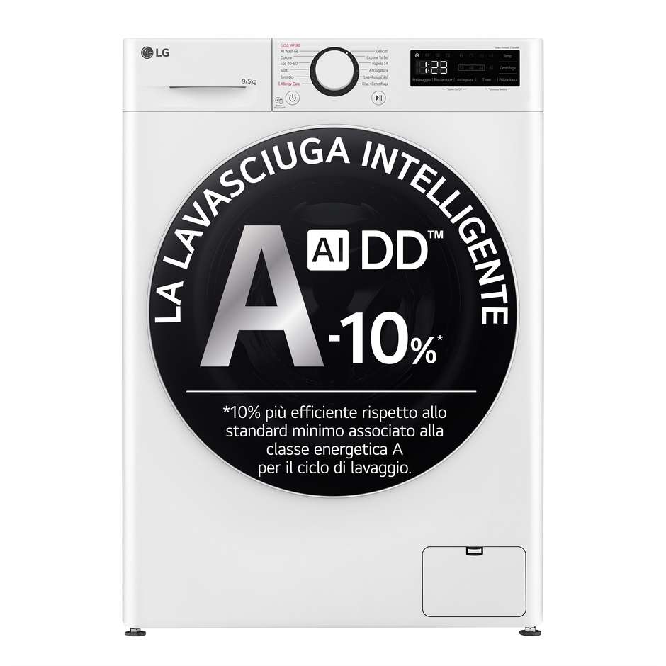 LG D2R5S09TSWW Lavasciuga slim 9/5 kg AI DD TurboWash 360 classe A/E bianca