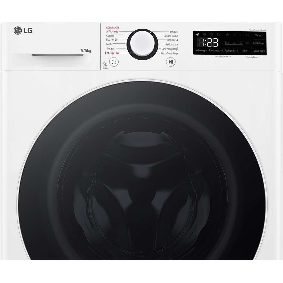 LG D2R5S09TSWW Lavasciuga slim 9/5 kg AI DD TurboWash 360 classe A/E bianca