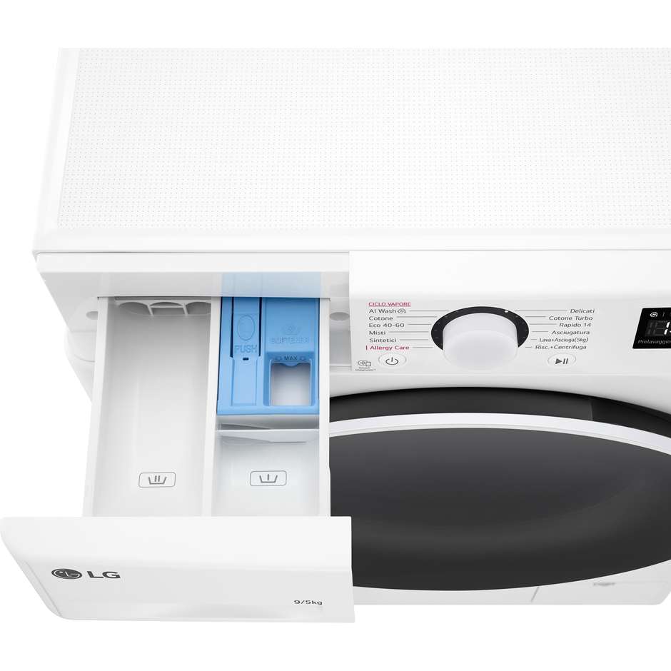 LG D2R5S09TSWW Lavasciuga slim 9/5 kg AI DD TurboWash 360 classe A/E bianca