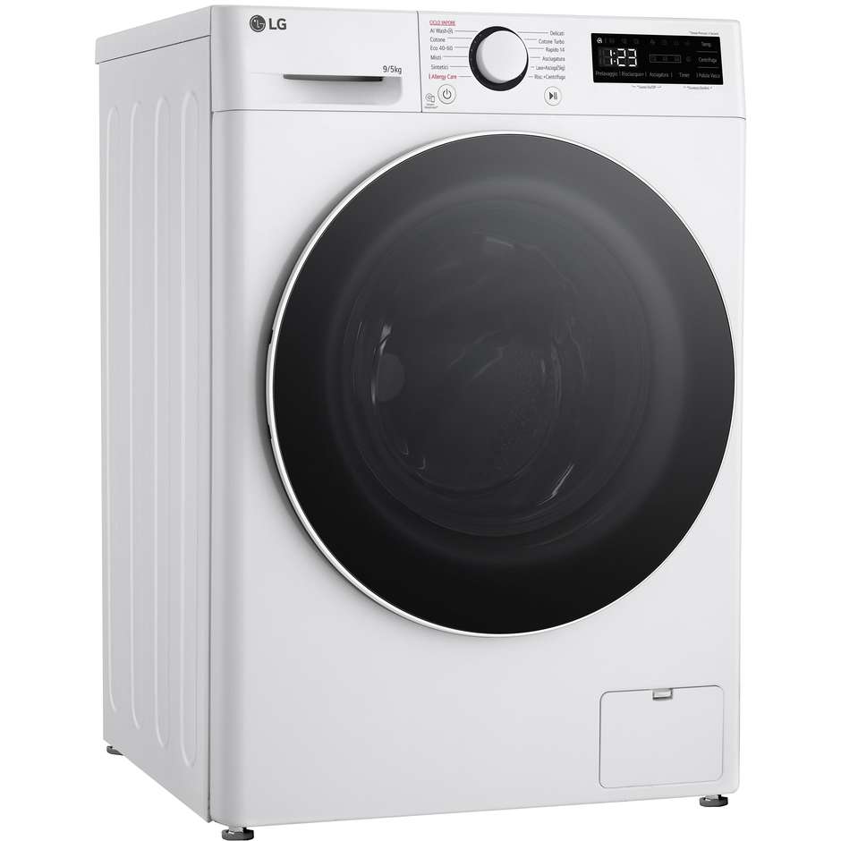 LG D2R5S09TSWW Lavasciuga slim 9/5 kg AI DD TurboWash 360 classe A/E bianca