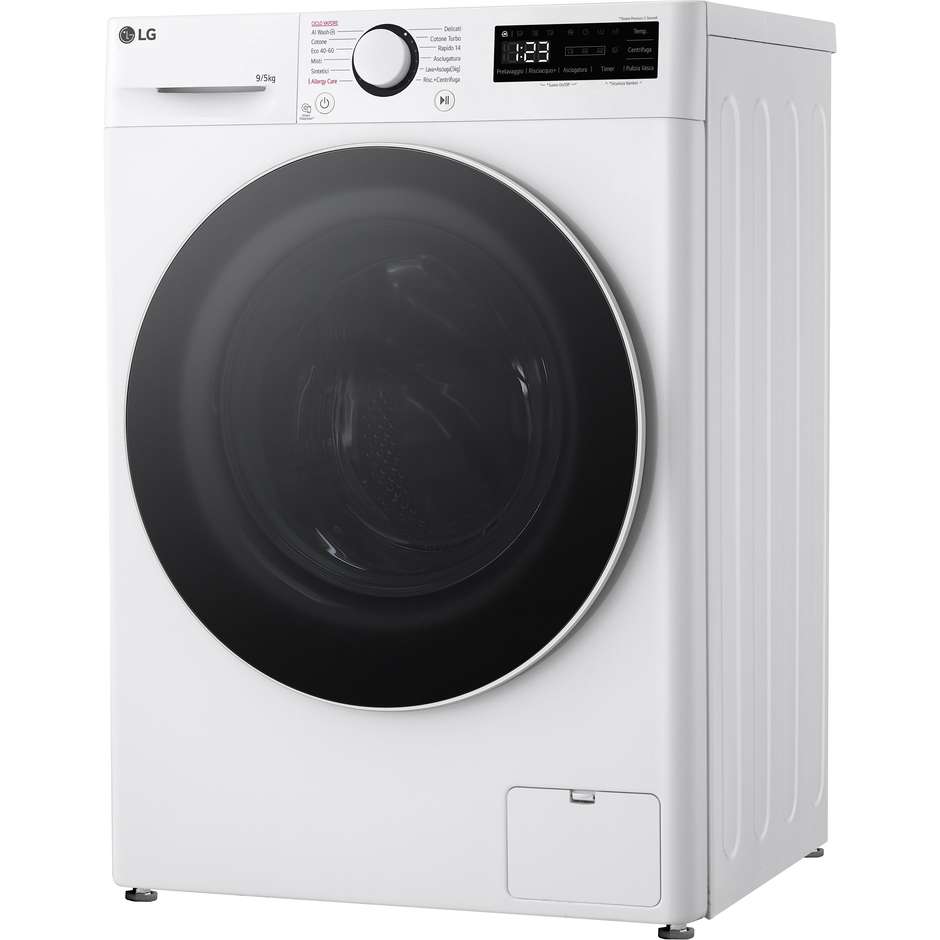 LG D2R5S09TSWW Lavasciuga slim 9/5 kg AI DD TurboWash 360 classe A/E bianca