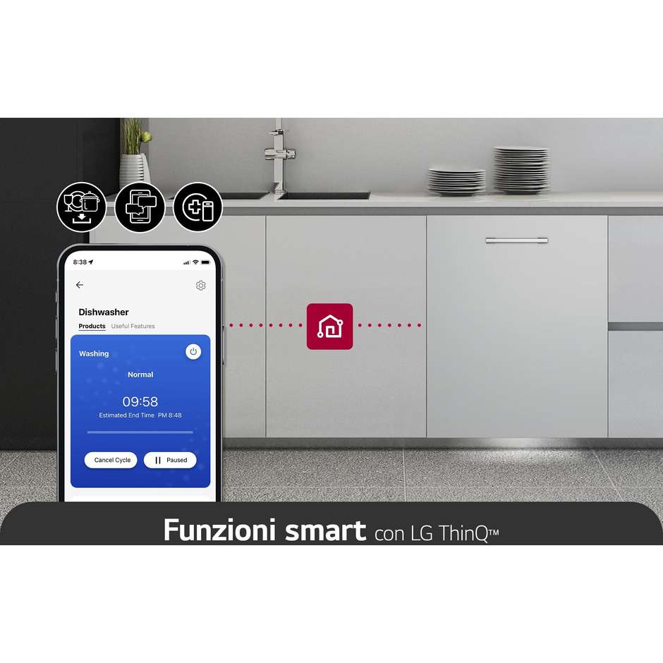 LG DB365TXS QuadWash lavastoviglie a scomparsa totale, 14 coperti, TrueSteam, Wi-Fi