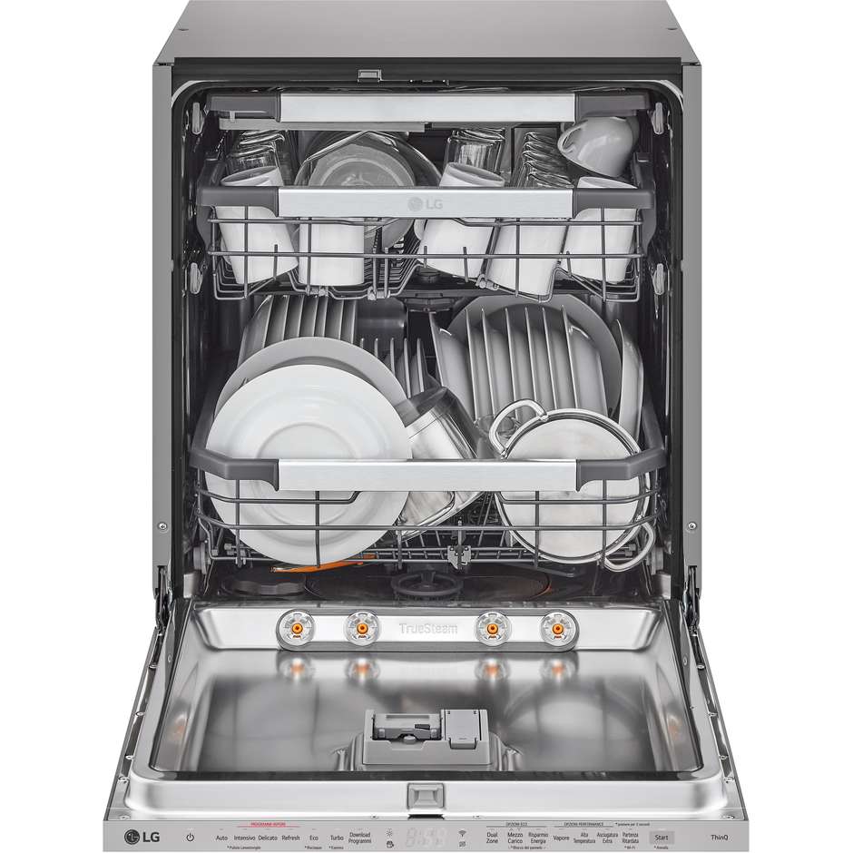 LG DB475TXS Lavastoviglie a Scomparsa Totale 60 cm 14 Coperti Classe A TrueSteam QuadWash Apertura Automatica Wi-Fi