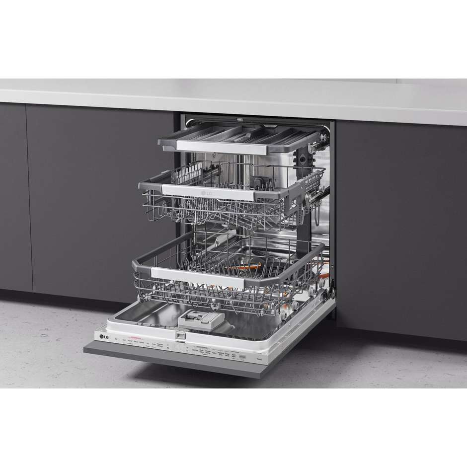 LG DB475TXS Lavastoviglie a Scomparsa Totale 60 cm 14 Coperti Classe A TrueSteam QuadWash Apertura Automatica Wi-Fi