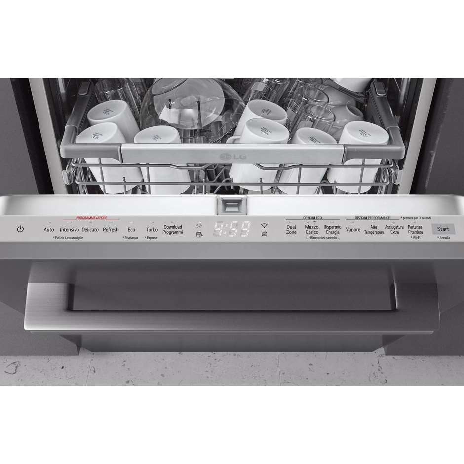 LG DB475TXS Lavastoviglie a Scomparsa Totale 60 cm 14 Coperti Classe A TrueSteam QuadWash Apertura Automatica Wi-Fi