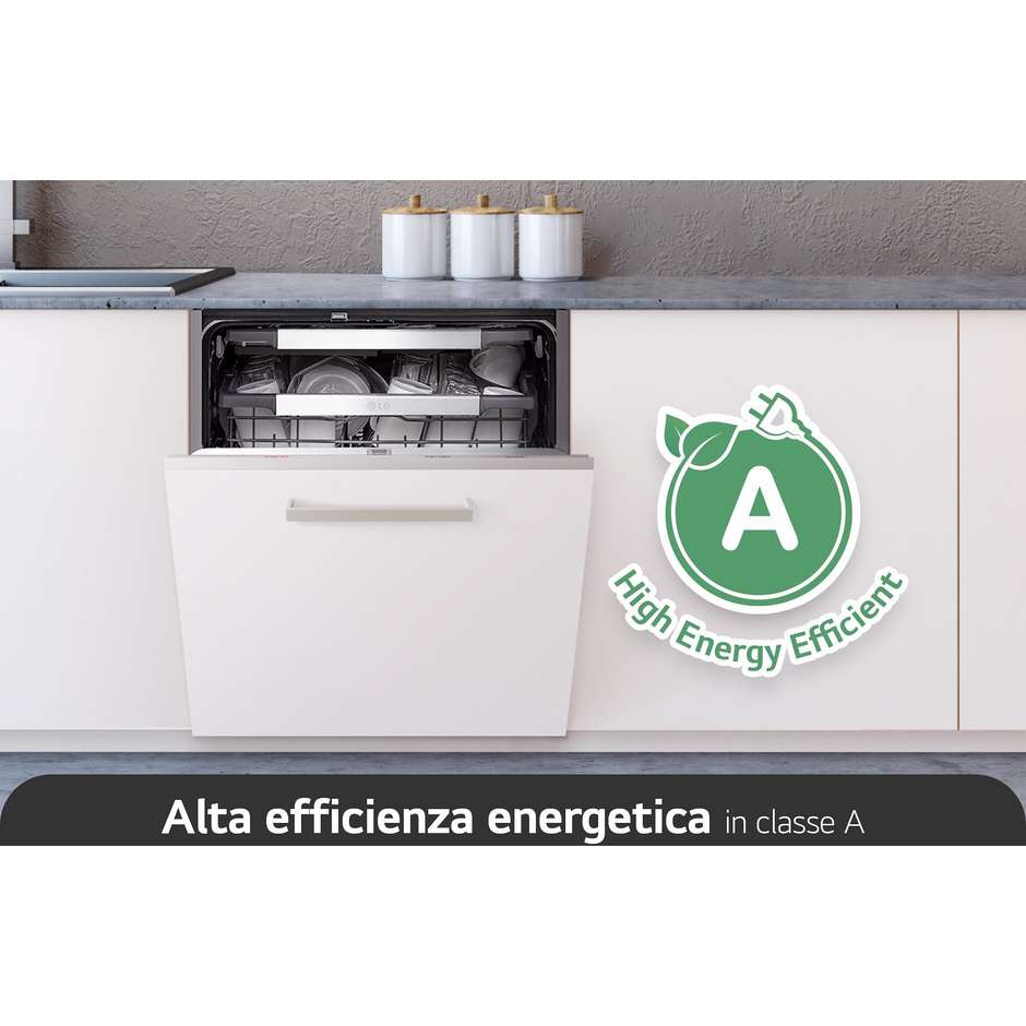 LG DB475TXS Lavastoviglie a Scomparsa Totale 60 cm 14 Coperti Classe A TrueSteam QuadWash Apertura Automatica Wi-Fi