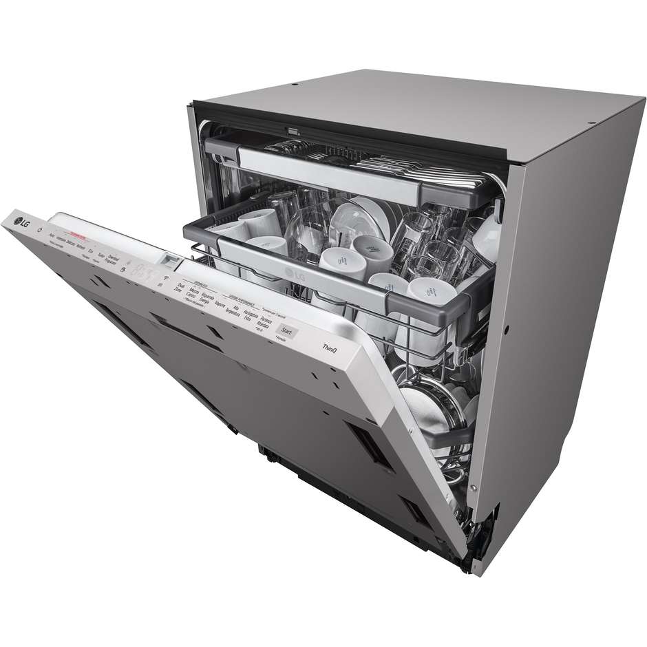 LG DB475TXS Lavastoviglie a Scomparsa Totale 60 cm 14 Coperti Classe A TrueSteam QuadWash Apertura Automatica Wi-Fi