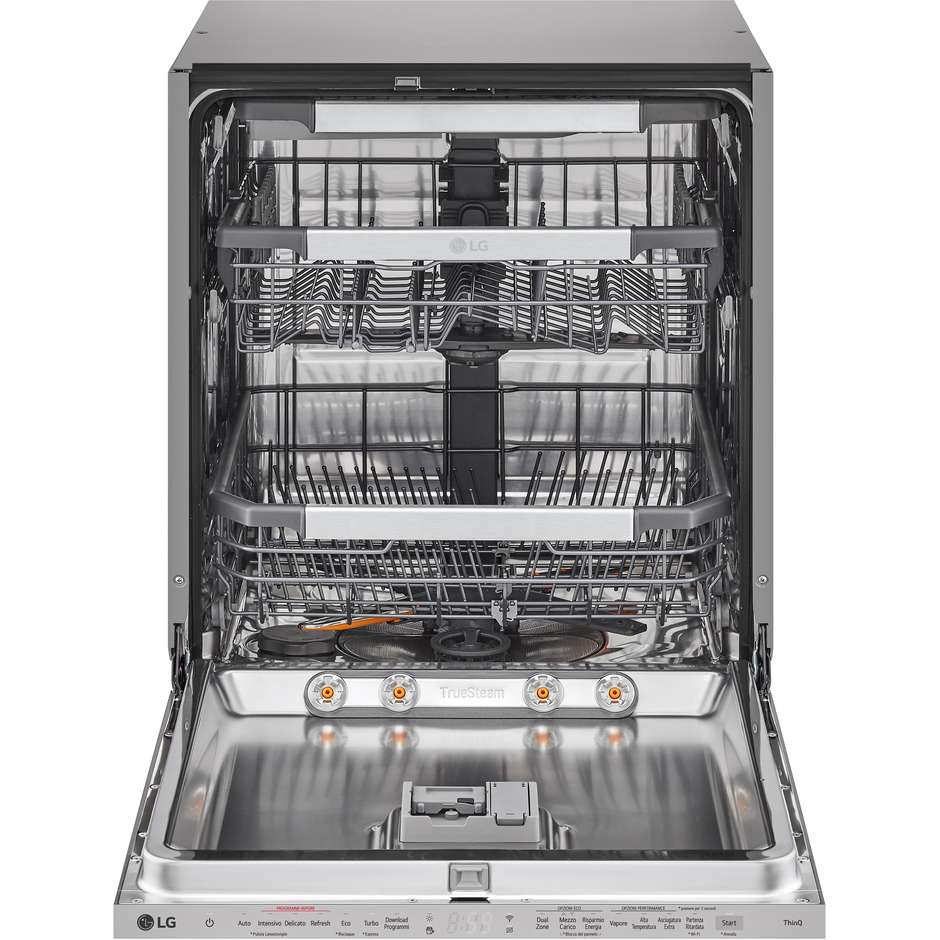 LG DB475TXS Lavastoviglie a Scomparsa Totale 60 cm 14 Coperti Classe A TrueSteam QuadWash Apertura Automatica Wi-Fi