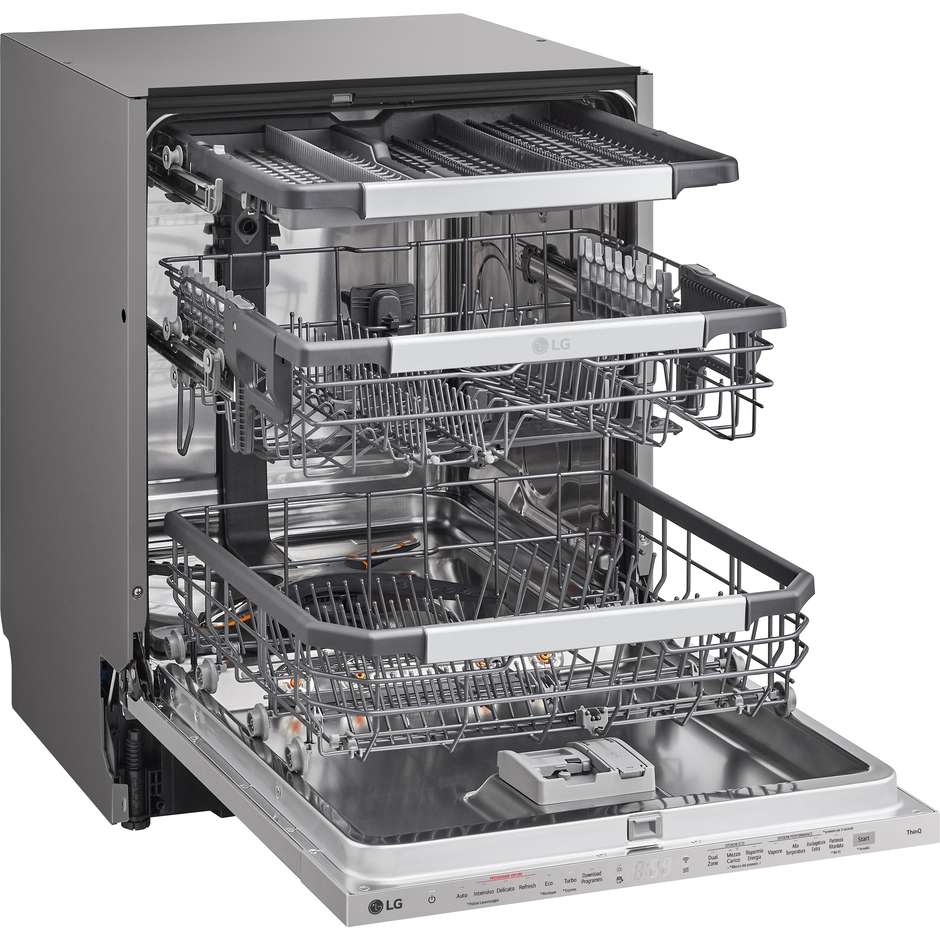 LG DB475TXS Lavastoviglie a Scomparsa Totale 60 cm 14 Coperti Classe A TrueSteam QuadWash Apertura Automatica Wi-Fi