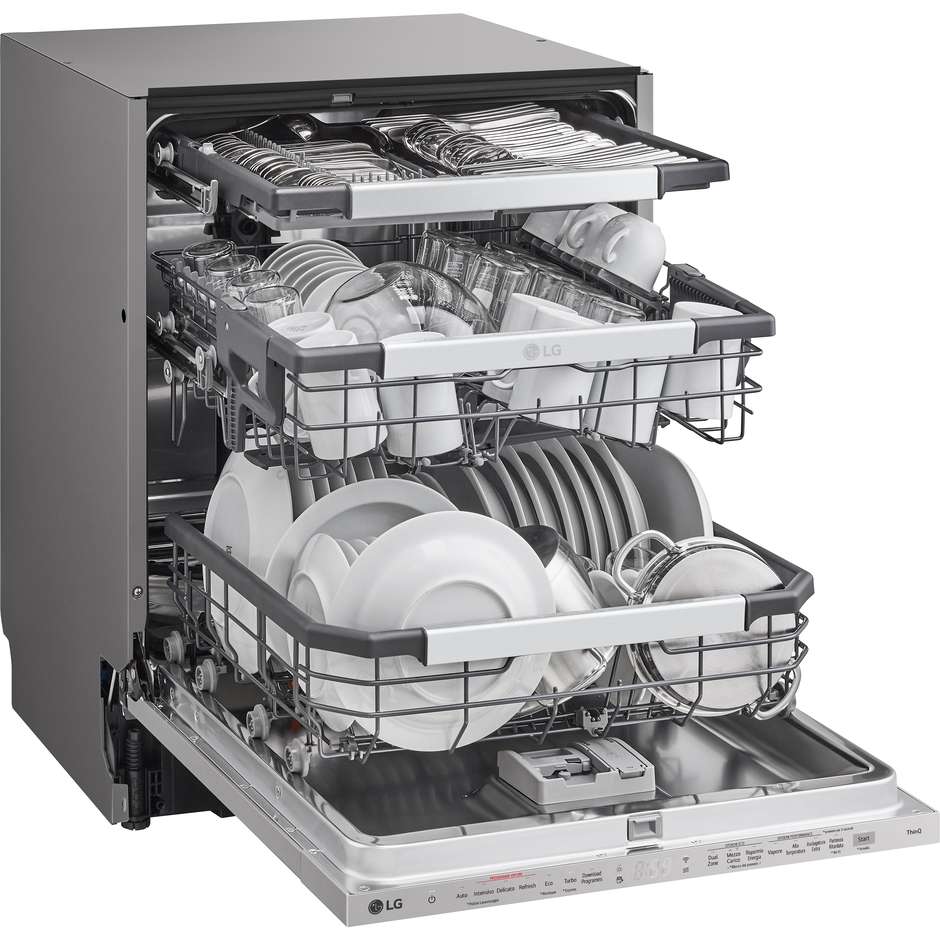 LG DB475TXS Lavastoviglie da Incasso a Scomparsa Totale 60 cm Standard 14 Coperti 10 Programmi Classe A 43 dB Cestelli Modulari