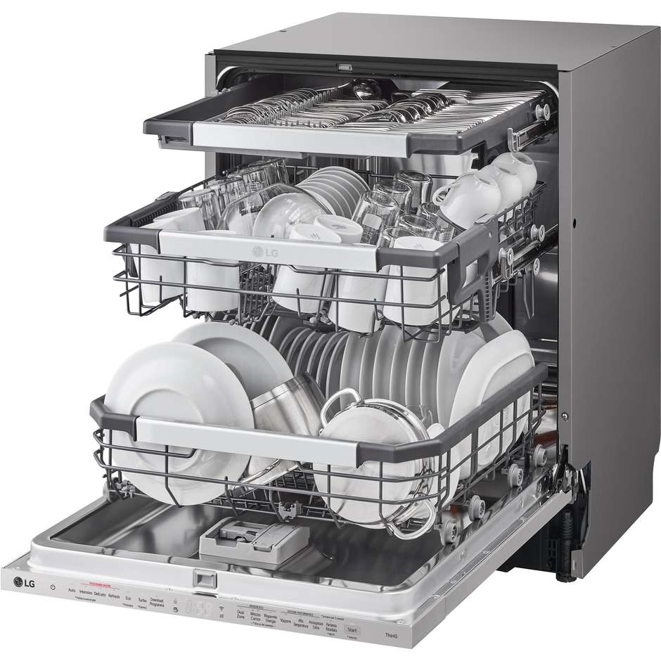 LG DB475TXS Lavastoviglie da Incasso a Scomparsa Totale 60 cm Standard 14 Coperti 10 Programmi Classe A 43 dB Cestelli Modulari