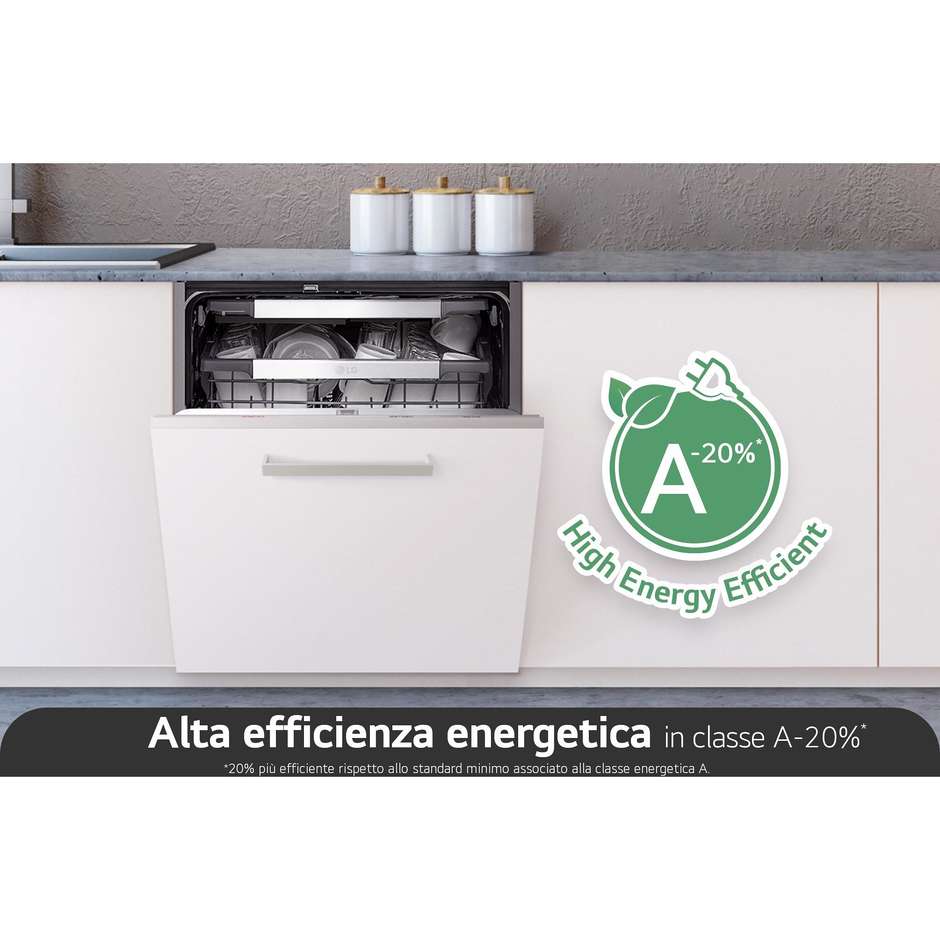 LG DB597TXS Lavastoviglie da Incasso a Scomparsa Totale 60 cm Standard 14 Coperti 10 Programmi Classe A 43 dB Cestelli Modulari