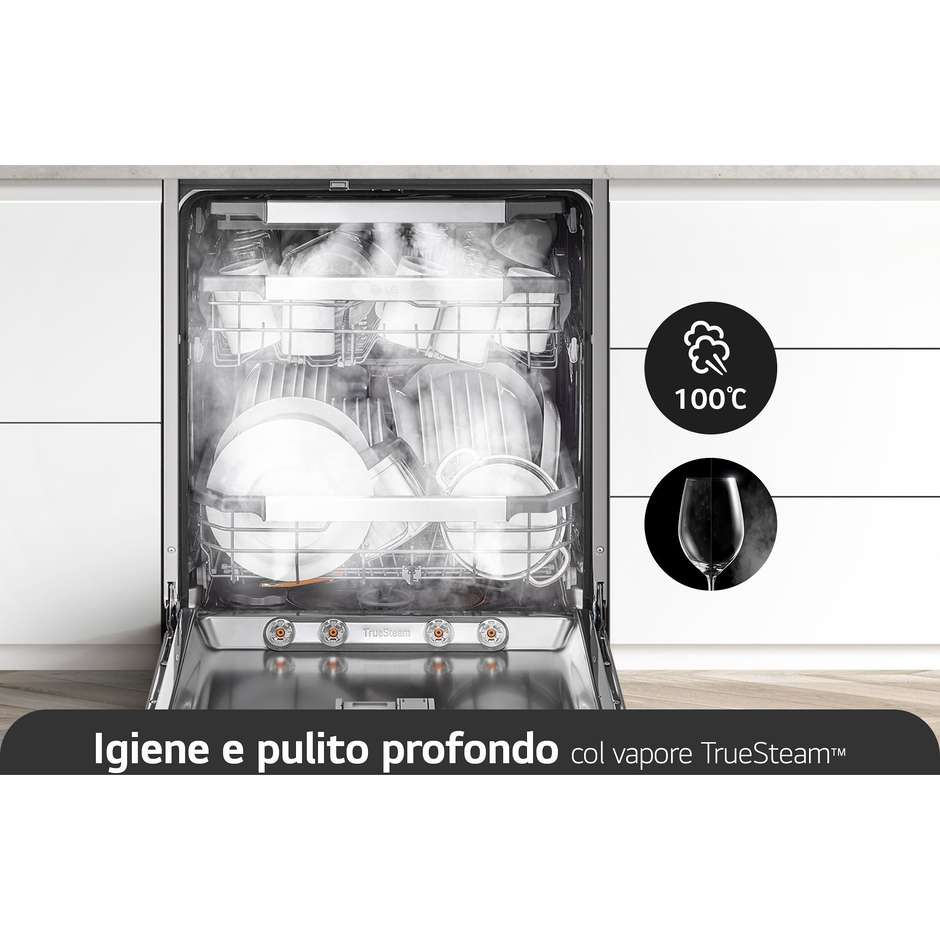 LG DB597TXS Lavastoviglie da Incasso a Scomparsa Totale 60 cm Standard 14 Coperti 10 Programmi Classe A 43 dB Cestelli Modulari