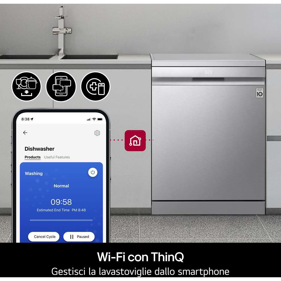 LG DF375HVS Lavastoviglie 14 Coperti Classe A TrueSteam Wi-Fi Argento
