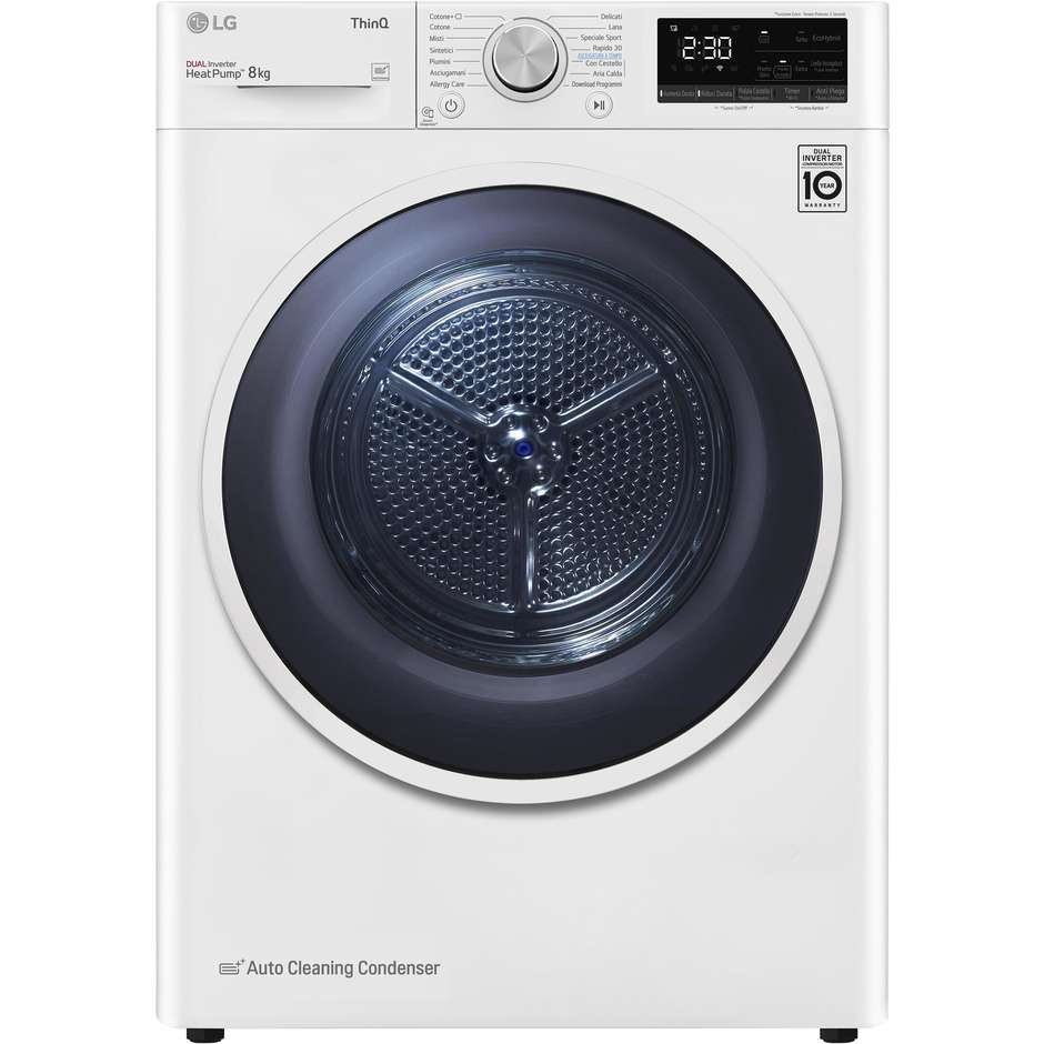LG DUAL Inverter Heat Pump RH80V9AVHN Asciugatrice 8 kg Condensatore Autopulente Eco Hybrid 62 dB