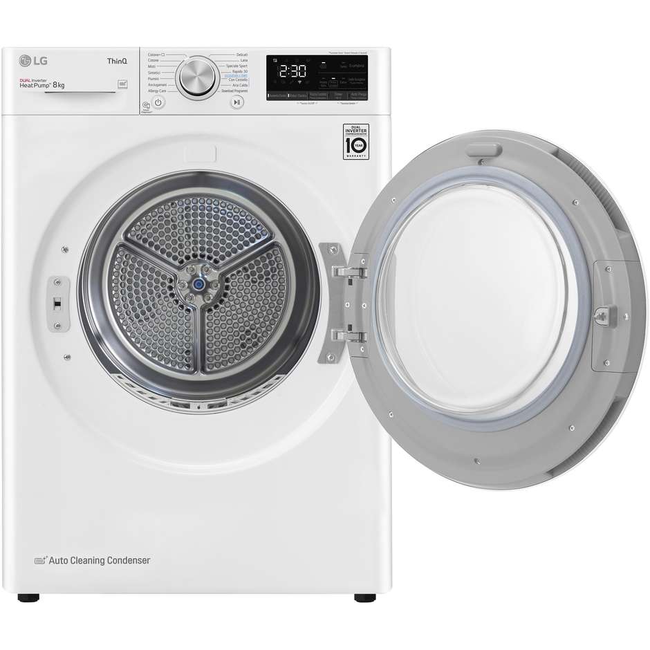 LG DUAL Inverter Heat Pump RH80V9AVHN Asciugatrice 8 kg Condensatore Autopulente Eco Hybrid 62 dB