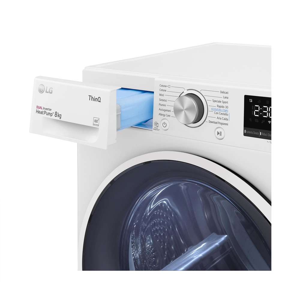 LG DUAL Inverter Heat Pump RH80V9AVHN Asciugatrice 8 kg Condensatore Autopulente Eco Hybrid 62 dB