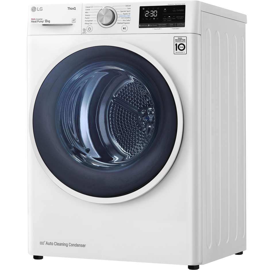 LG DUAL Inverter Heat Pump RH80V9AVHN Asciugatrice 8 kg Condensatore Autopulente Eco Hybrid 62 dB