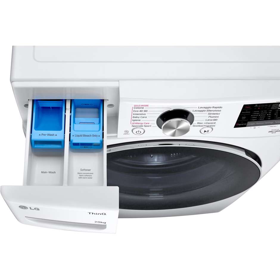 LG F0P3020TSWC Lavatrice Carica frontale 60 cm 20 kg 1000 Giri/min Motore Inverter Vapore Classe B