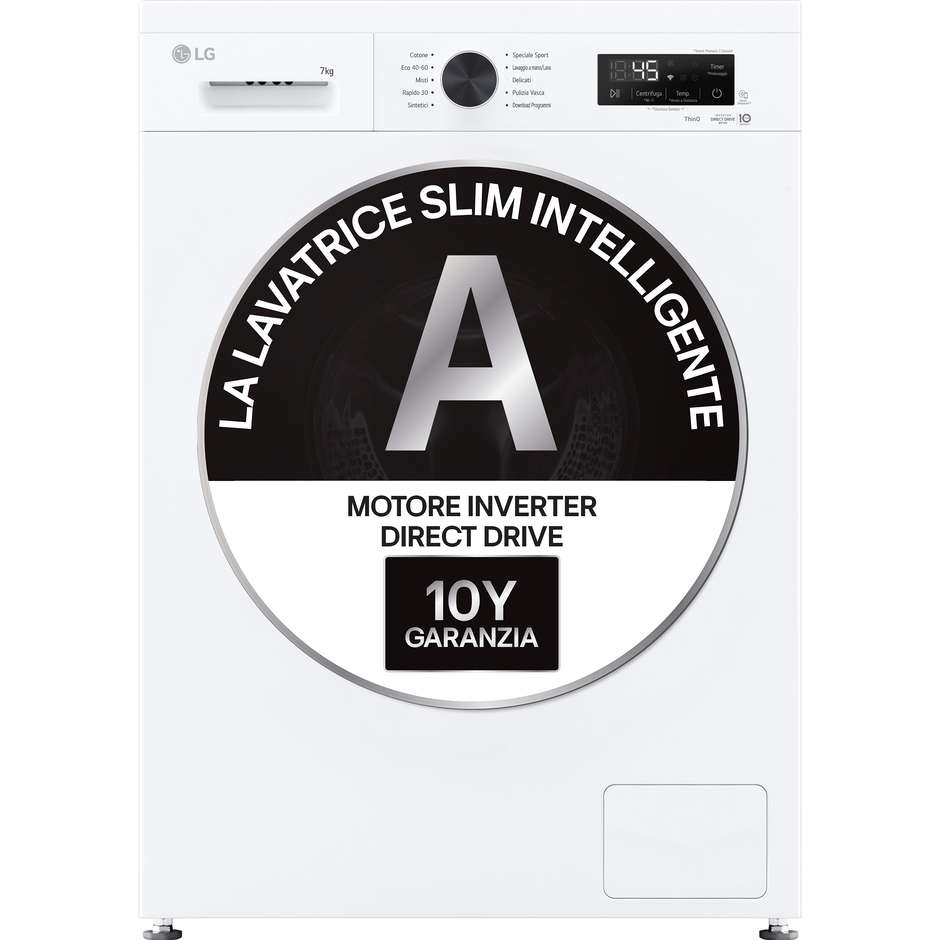 LG F2NX10S7NLB lavatrice Slim 7 kg 1200 giri, classe A, vapore e Wi-Fi ThinQ
