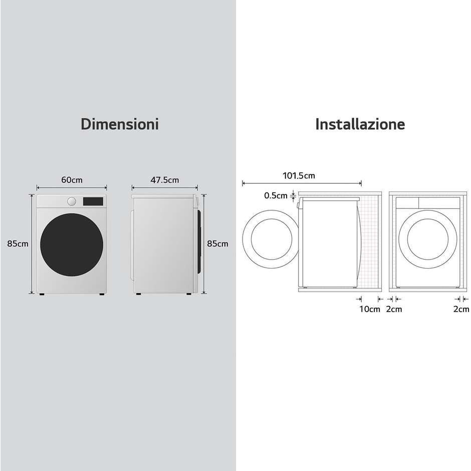 LG F2R3S09NSWB Lavatrice Carica Frontale Capacita 9kg 1200 Giri/min Classe A Colore Bianco