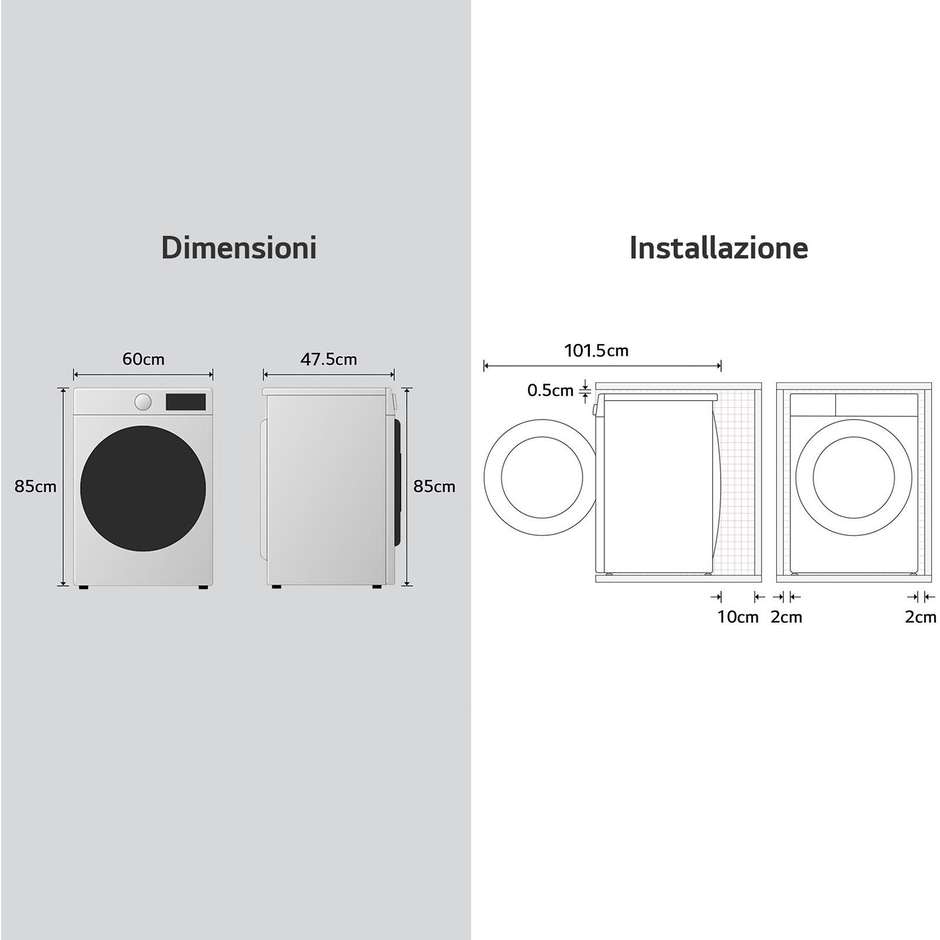 LG F2R7S09TSWC Lavatrice Carica frontale Capacita 9 Kg 1200 Giri/min Classe A Colore Bianco