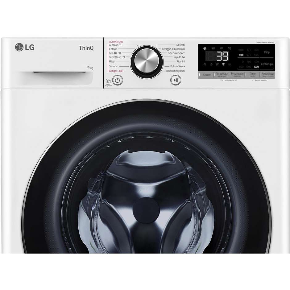 LG F2R7S09TSWC Lavatrice Carica frontale Capacita 9 Kg 1200 Giri/min Classe A Colore Bianco