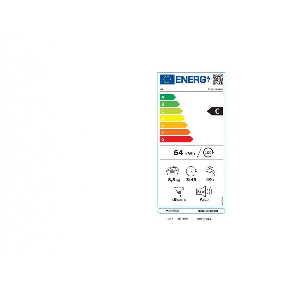 LG F2WV5S8S0E Lavatrice Snella Capacità 8,5 Kg 1400 giri/min Classe C colore bianco