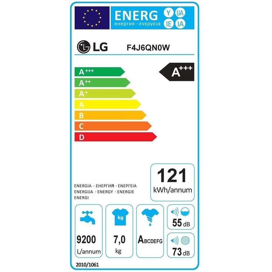 LG F4J6QN0W Lavatrice Carica Frontale 7 Kg Classe A+++-30% Tecnologia NFC Colore Bianco
