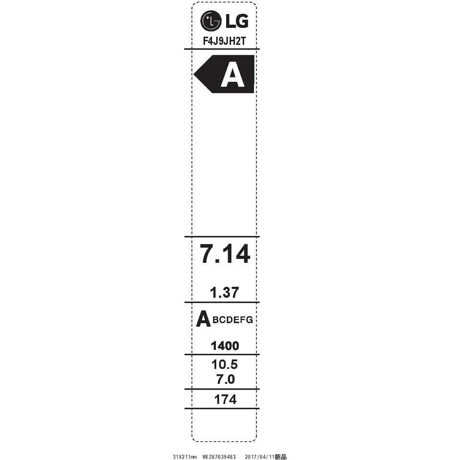 LG F4J9JH2T lavasciuga carica frontale 10,5+7 Kg 1400 giri classe A Wi-fi colore grigio