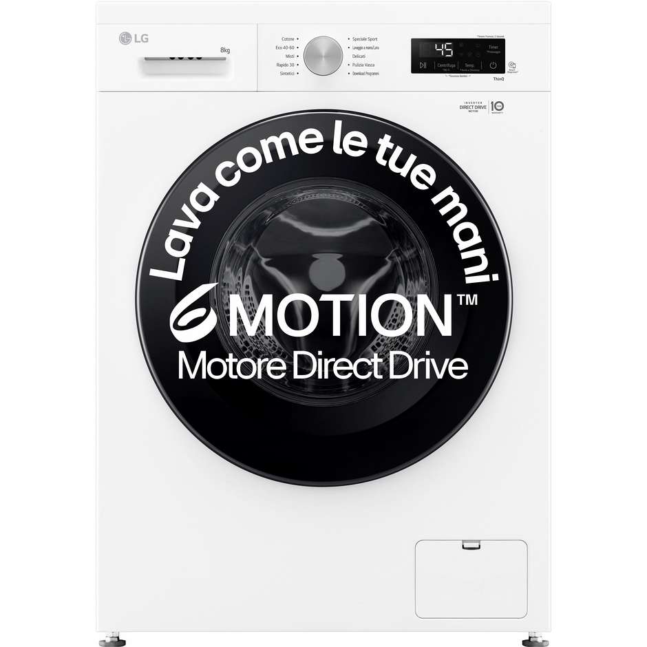 LG F4NX1008NWK lavatrice 8 kg, 1400 giri, ThinQ, classe A