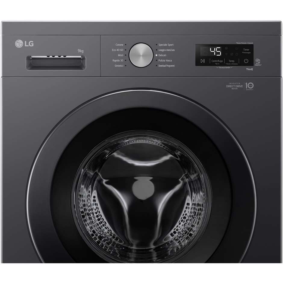 LG F4NX1009NMB Lavatrice smart Carica Frontale 1400 Giri/min Capacita 9 Kg Classe A Colore Nero