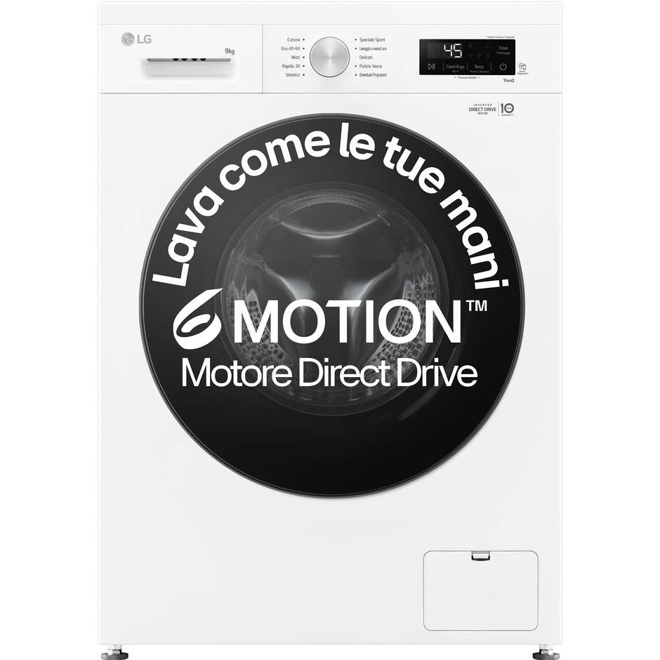 LG F4NX1009NWB Lavatrice Carica frontale 60 cm 9 kg 1400 Giri/min Motore Inverter Vapore Classe A