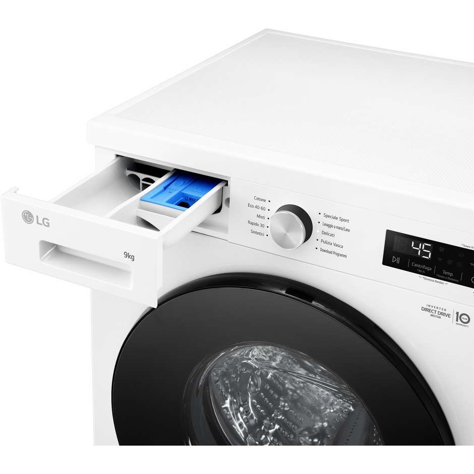 LG F4NX1009NWB Lavatrice Carica frontale 60 cm 9 kg 1400 Giri/min Motore Inverter Vapore Classe A
