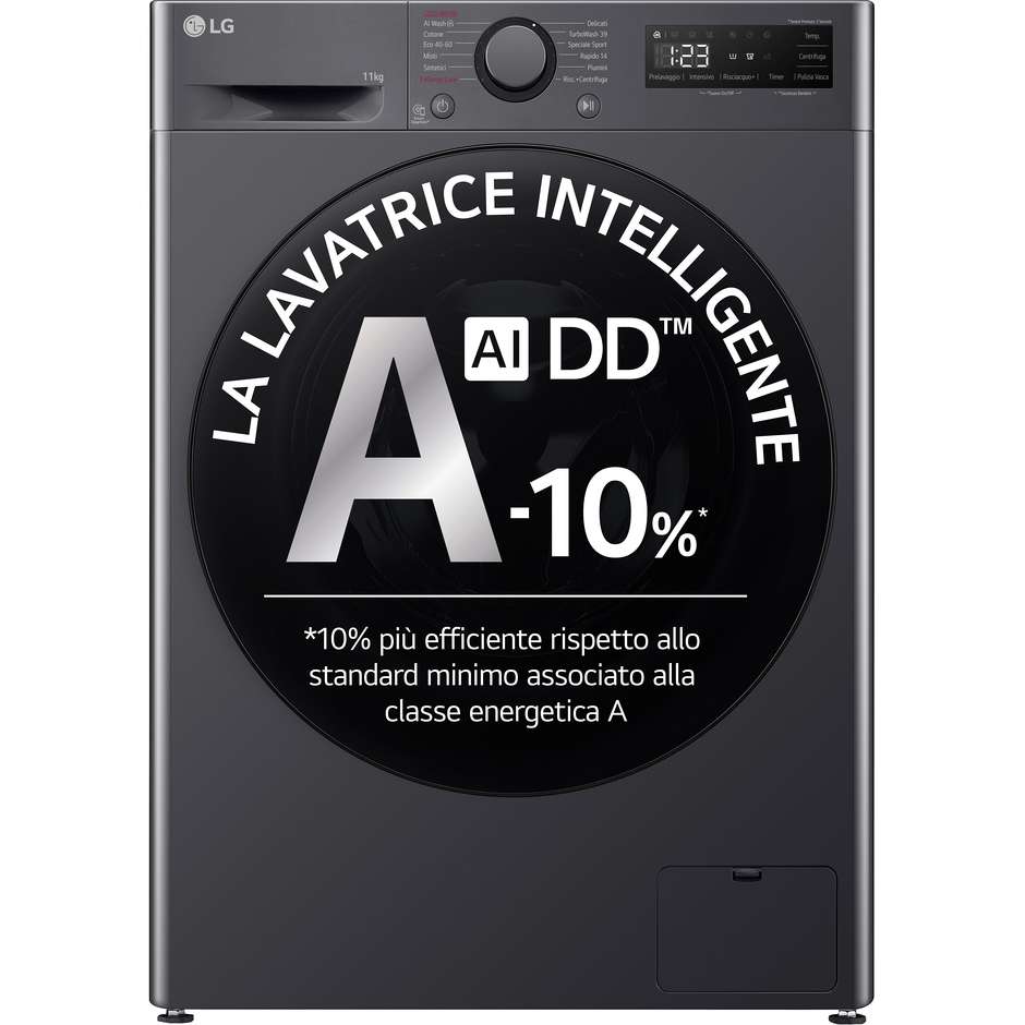 LG F4R5011TSM Lavatrice Carica frontale 60 cm 11 kg 1400 Giri/min Motore Inverter Vapore Classe A Nero