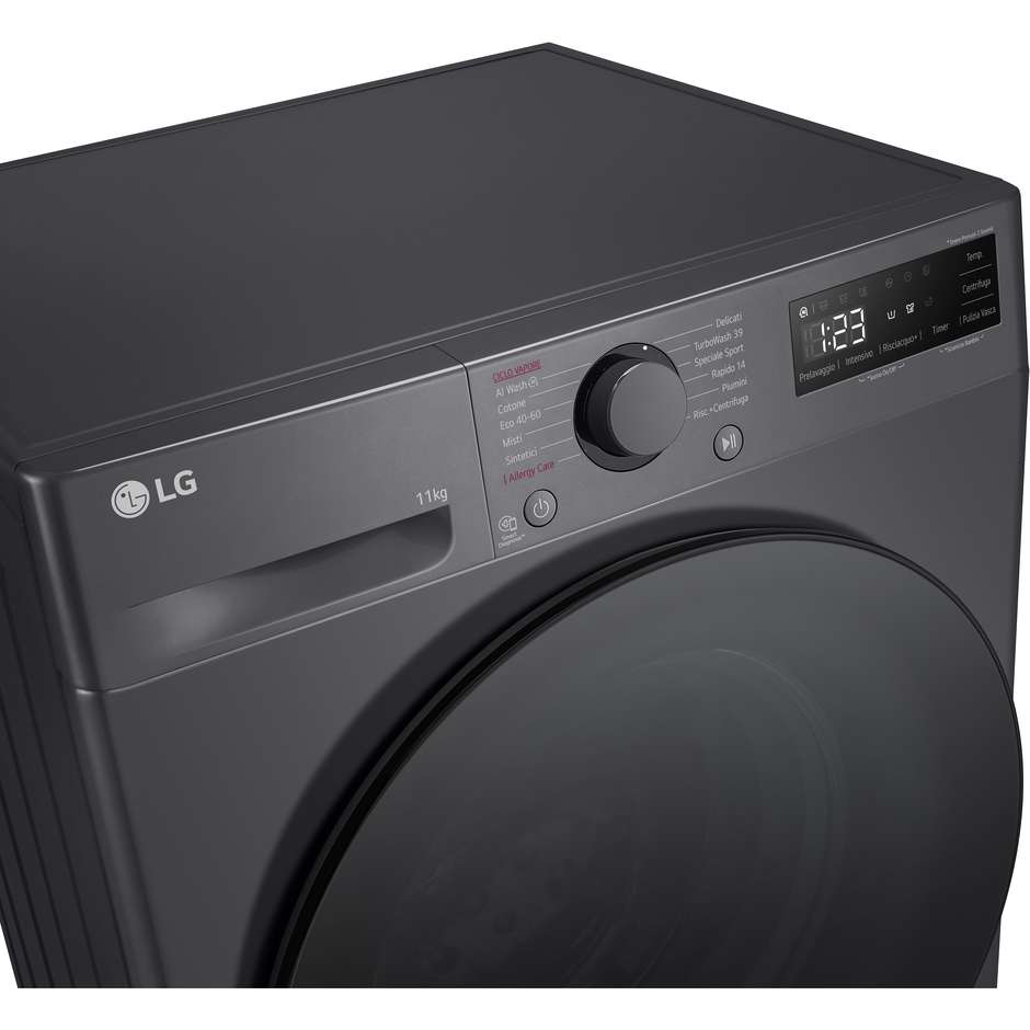 LG F4R5011TSM Lavatrice Carica frontale 60 cm 11 kg 1400 Giri/min Motore Inverter Vapore Classe A Nero